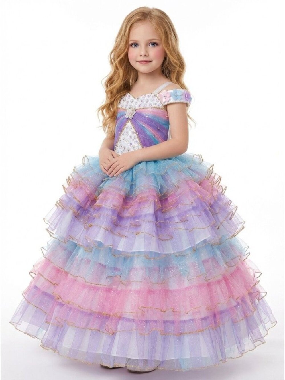 Girls 2-in-1 Pastel Rainbow Princess Dress - Picture 2 of 8